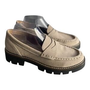 House Of Harlow 1960 Women’s Gunner Beige Suede Lug Sole Penny Loafers Size-8